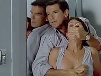 Short-haired chick gets her huge fun bags squeeze and toyed from behind in this celebrity sex scene from a Hollywood movie.
